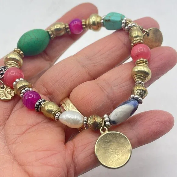 Chico's Multi-Color Beaded Bracelet With Gold Accents & Charms - Picture 2 of 5